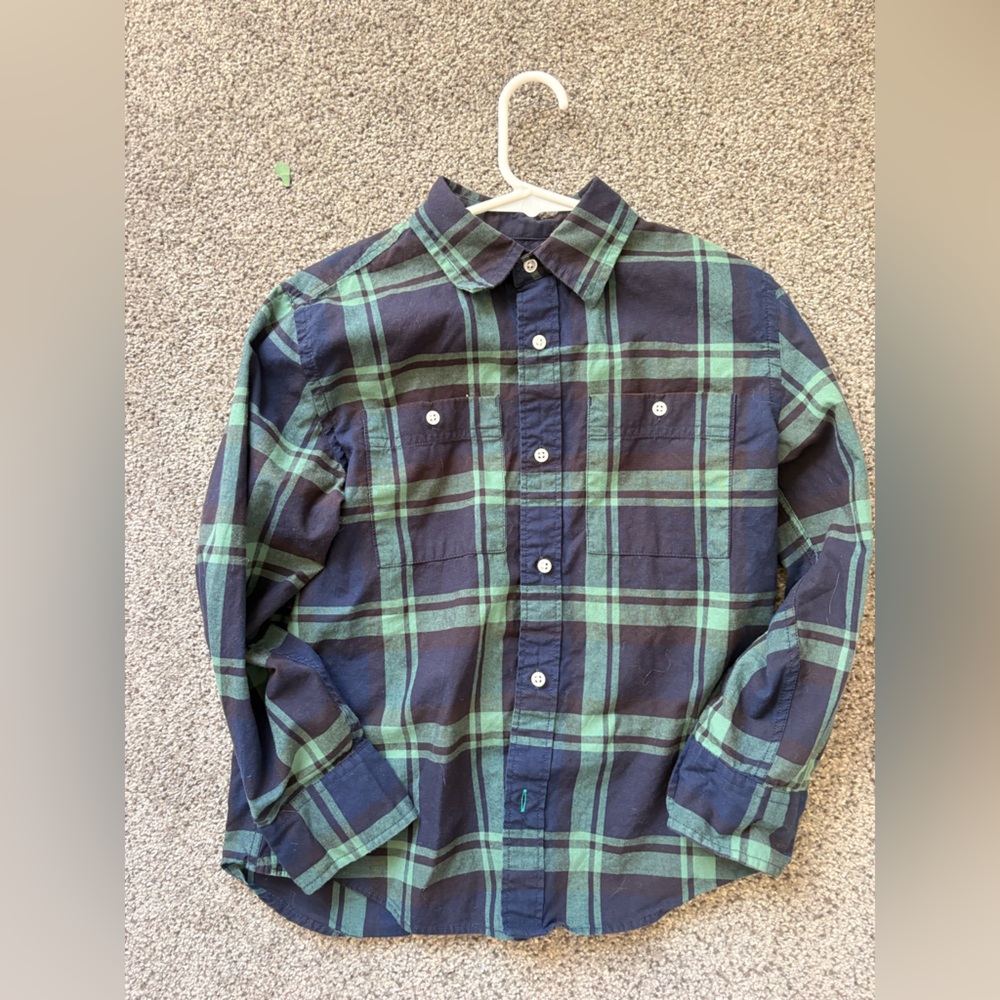 Crewcuts Navy and Green Plaid Button-Down Shirt